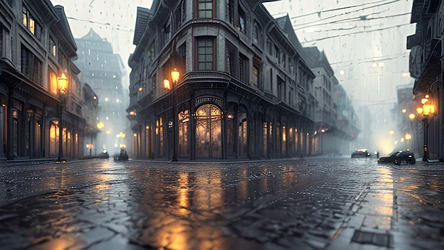 4k breathtaking photo of a breathtaking empty old streets, sad rain, intricate realistic details