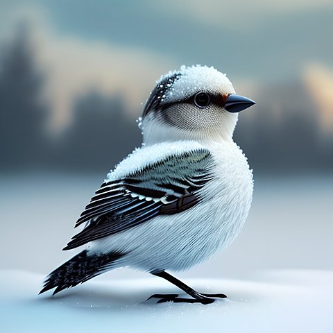 a beautiful cute little bird in the snow  beautiful landscape  clouds  award winning shot