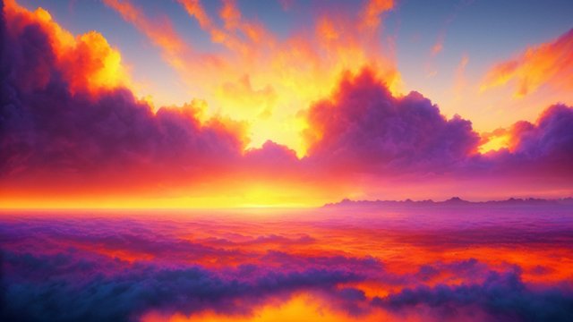 hyperrealistic, vibrant, photorealistic image of an epic, vast, colorful, cloud-filled sunset