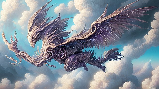 breathtaking anime painting of a whimsical creature  intricate realistic details  breathtaking anime clouds