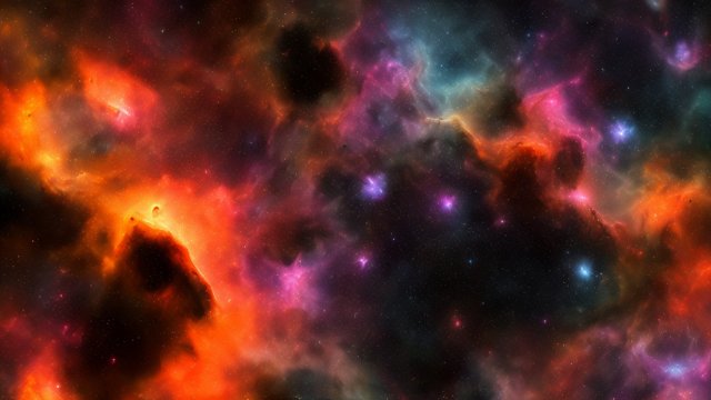 amazing colorful orange large nebulae  high contrast  starry sky  dark  black