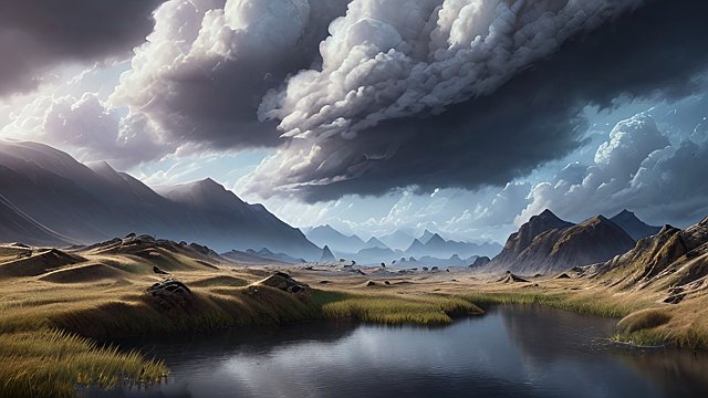 award winning photo of a landscape, intricate realistic details, amazing clouds