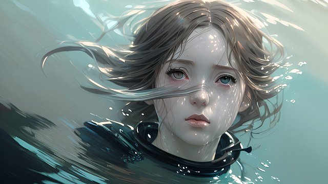 anime girl underwater  portrait  anime