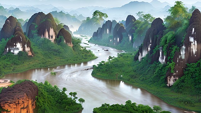 amazing shot of the laos countryside - high-resolution  ultra-detailed  3D  hyper-realistic  photorealistic
