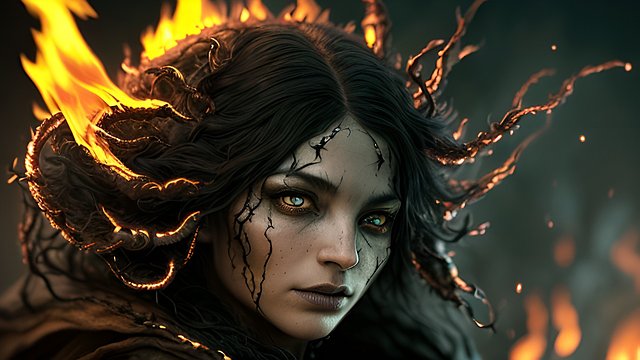 award winning photo portrait of a dark fire sorcerer in fire  intricate realistic details