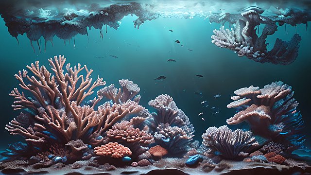award winning deep night photo corals and animals under the ocean  high contrast  intricate realistic details  breathtaking clouds
