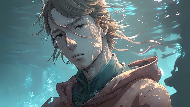 anime boy underwater, portrait, anime