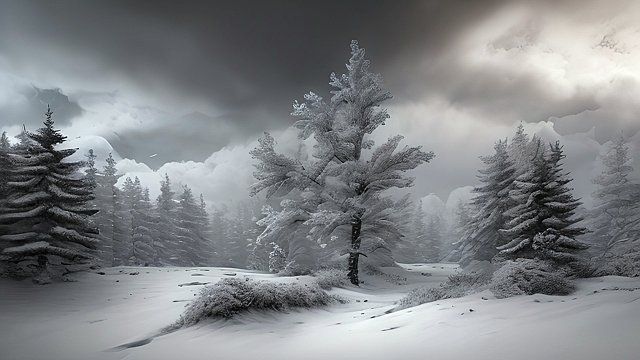 award winning photo of a snowy landscape  high contrast  intricate realistic details  amazing clouds