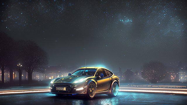 a car in a starry night