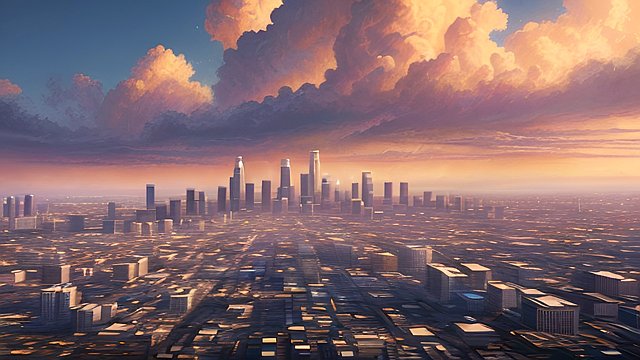 award winning painting of los angeles, intricate realistic details, amazing clouds