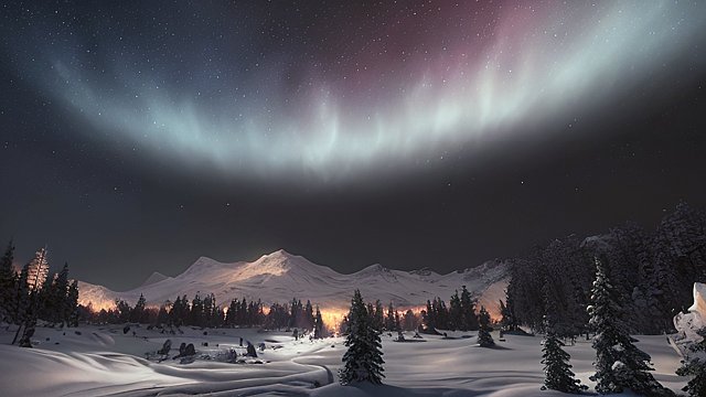 4k breathtaking night snowy landscape with a nebulae  intricate realistic details