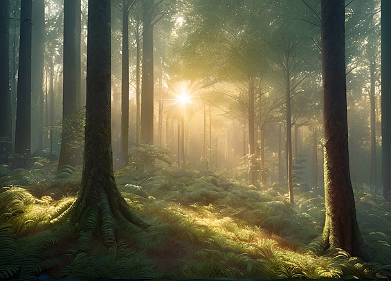 award winning breathtaking photo of a forest with scatter sun light  intricate realistic details  high quality visual effects