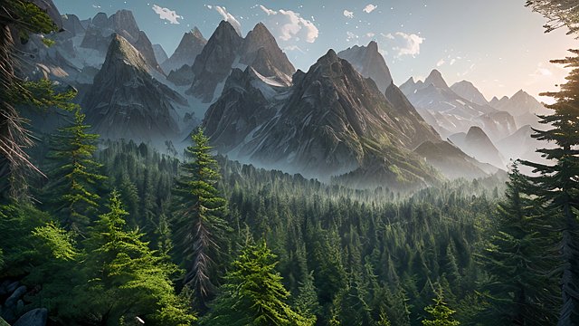 4k breathtaking photo of mountain forests  intricate realistic details
