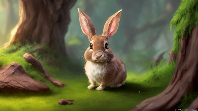 breathtaking portrait of a little rabbit in the forest in the style of Don Bluth  from The Little Mermaid movie  from Disneys Fantasia 2000 movie