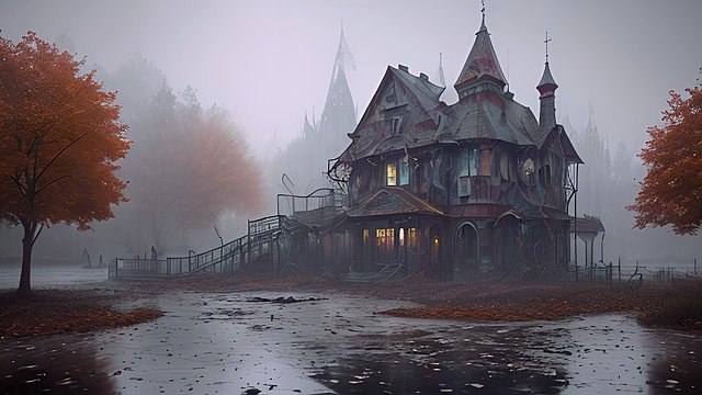 an abandoned theme park in autumn