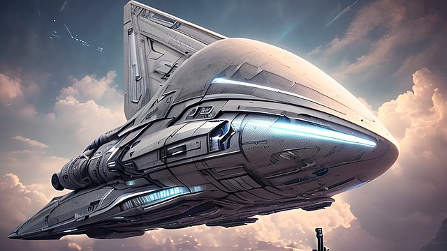award winning photo of a spaceship, intricate realistic details, amazing clouds