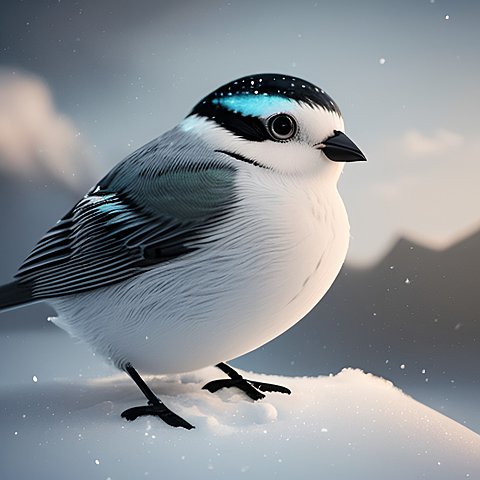 a beautiful little bird in the snow  beautiful landscape  clouds  award winning shot