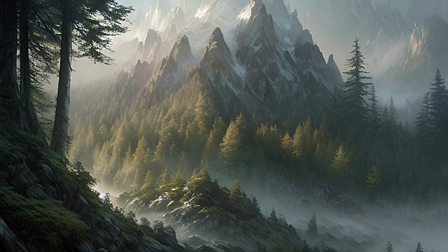 mountain forest  morning atmosphere  drawing