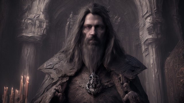 breathtaking portrait of a dark wizard in his castle  intricate realistic details