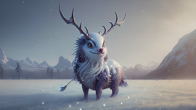 a whimsical magical creature in a snowy field