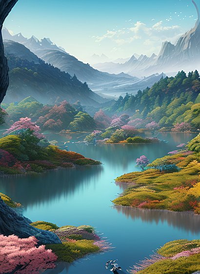 hyperdetailed beautiful landscape  lake