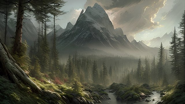 mountain forest  morning atmosphere  drawing