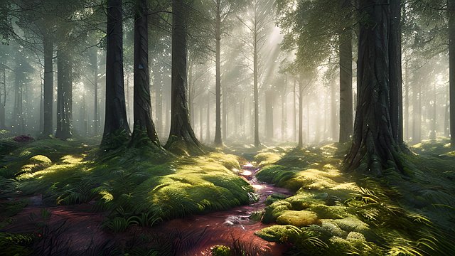 award winning breathtaking photo of a forest with scatter sun light  intricate realistic details  high quality visual effects