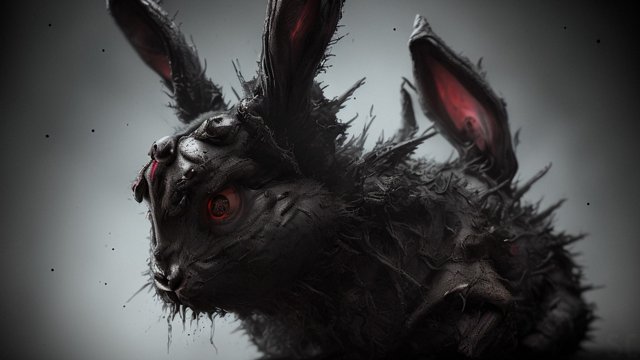 breathtaking portrait of a terrifying horrifying demonic rabbit demon  intricate realistic details  dark shades  dark atmosphere  high contrast