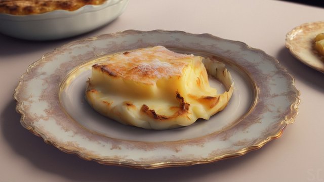 breathtaking painting of a plate with a gratin dauphinois, intricate details