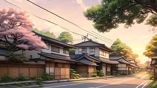 japanese countryside street during summer, soft anime style, soft manga style, slice of life