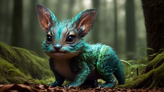 award winning mesmerizing photo of a cute new original creature in a forest
