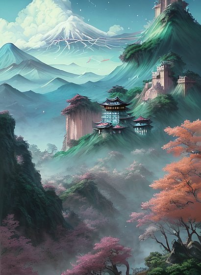 japanese anime dragon  anime realistic fantasy landscape  anime sky  anime landscape