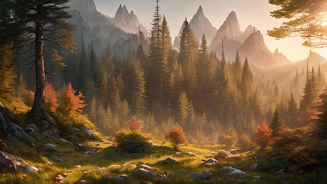 mountain forest, morning atmosphere
