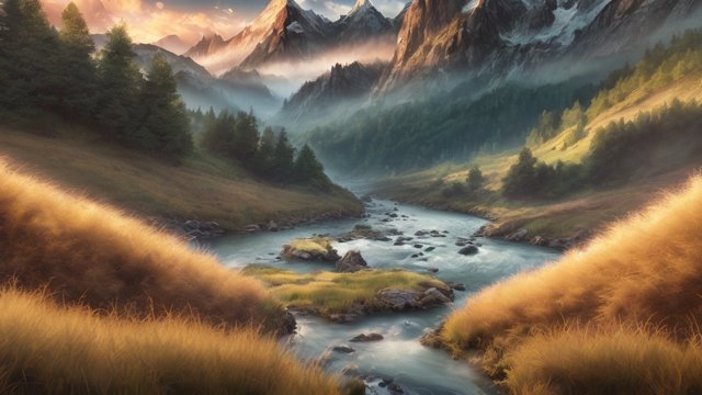 award winning photo of mountains and rivers, intricate realistic details, in a grass field, amazing clouds