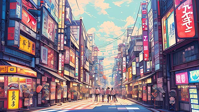 manga wallpaper of cute tokyo street during summer  anime style  manga style