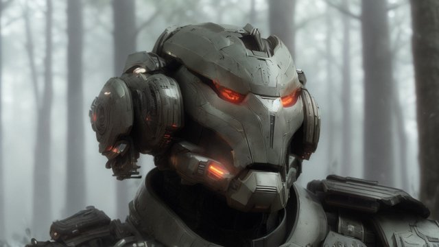 breahtaking portrait of an armored futuristic soldier in a forest  intricate realistic details