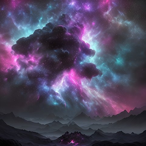 amazing colorful large nebulae  high contrast  starry sky  dark  black