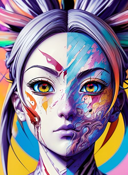 painting of the face of an anime face, colorful ink, award winning extremely beautiful, intricate details, movie poster