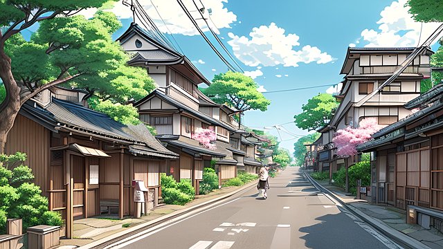 manga wallpaper of japanese countryside street during summer  anime style  manga style