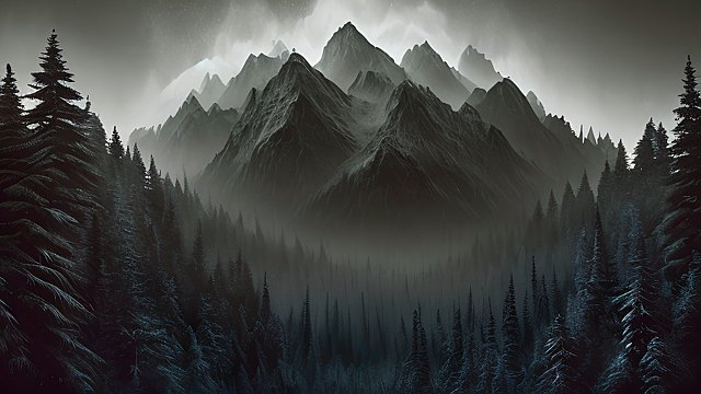 breathtaking forest mountains  dark atmosphere  dark contrast