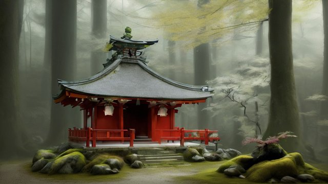 little shrine in a forest  japan  award winning painting