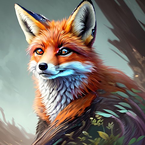 portrait of a fox  colorful  intricate details  dark shade