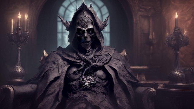 breathtaking portrait of a dark lich in his castle, intricate realistic details