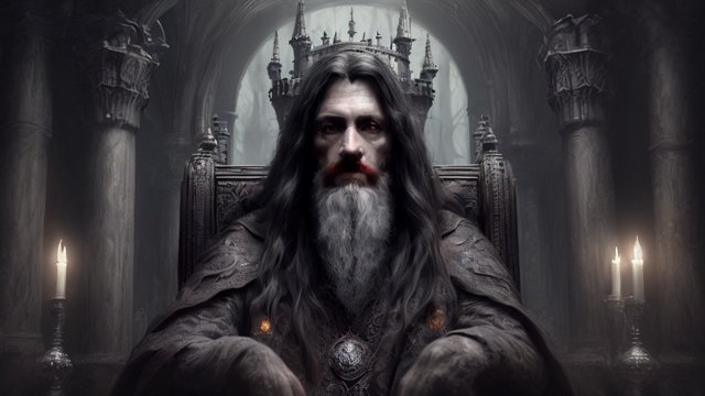breathtaking portrait of a dark wizard in his castle  intricate realistic details