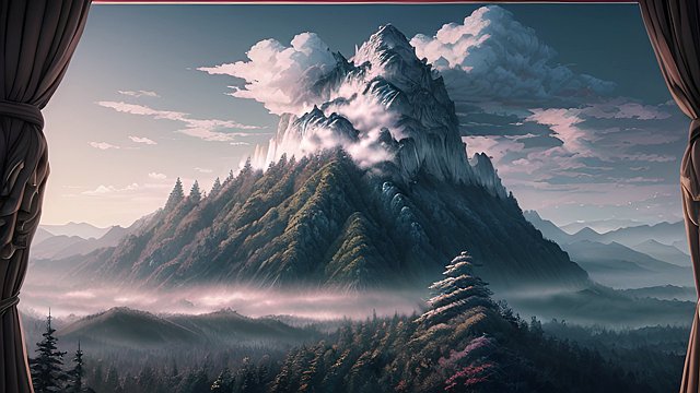the most breathtaking anime painting of forest mountain  intricate realistic details  dark shades  amazing anime clouds