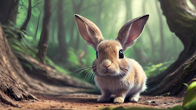 portrait of a little rabbit in the forest in the style of Don Bluth  from The Little Mermaid movie  from Disneys Fantasia 2000 movie