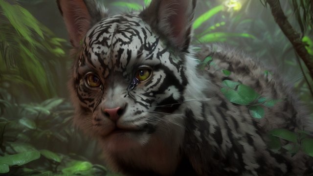 breathtaking photorealistic shot of a mesmerizing cute animal in a dark jungle, intricate photorealistic details