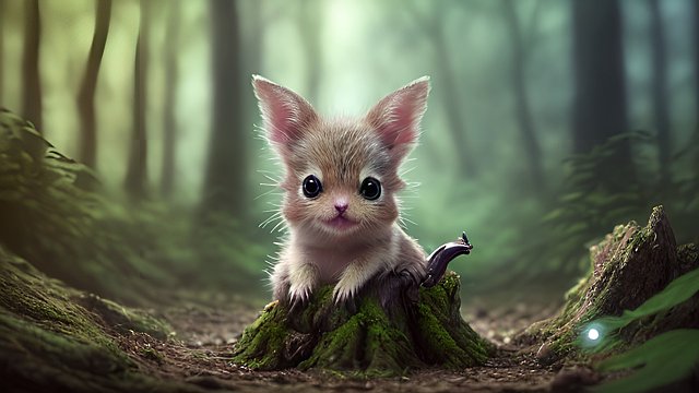 award winning photo of a cute little animal in a forest  intricate realistic details  amazing atmosphere