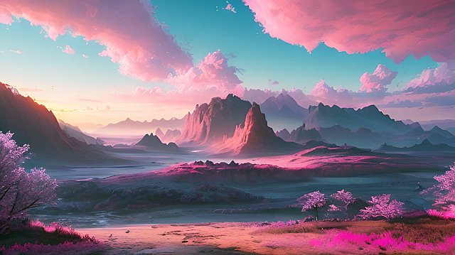 a pink fantasy landscape