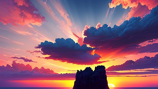 award winning colorful sunset photo, high contrast, intricate realistic details, breathtaking clouds